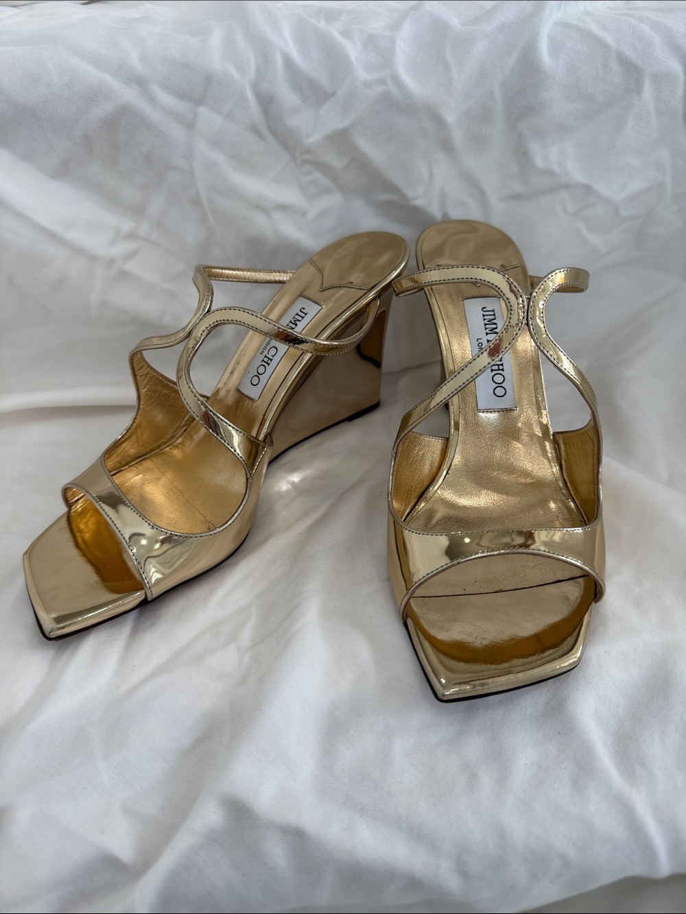 Jimmy Choo Metallic Gold Strappy Wedge Sandals